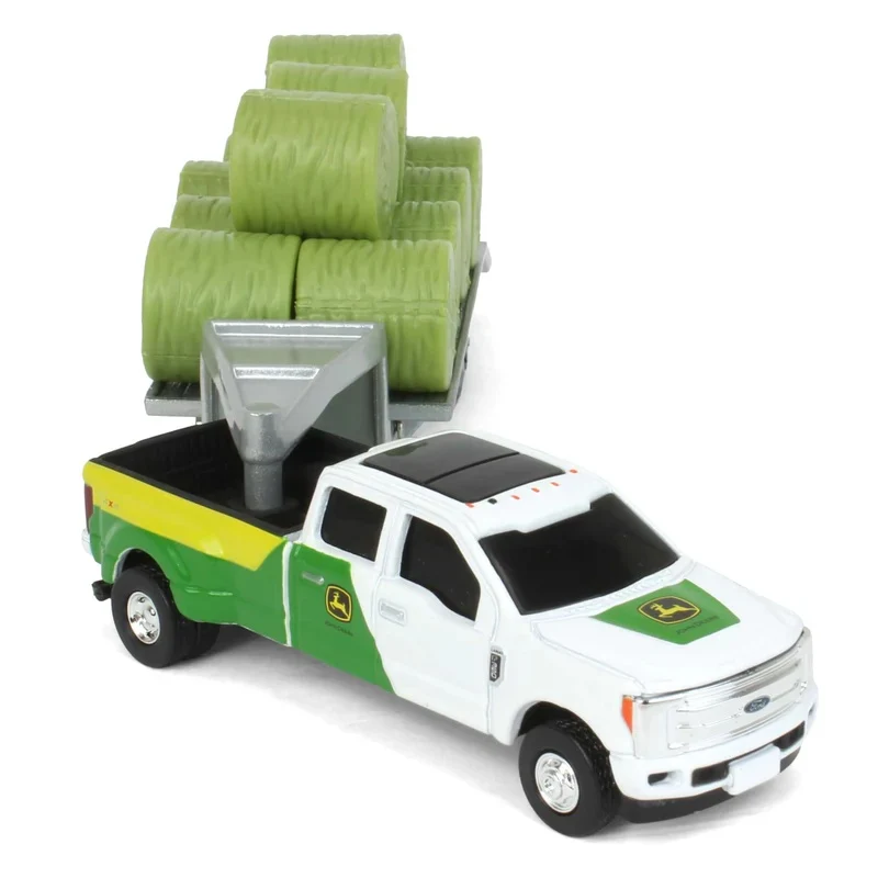 1:64 John Deere Ford F-350 Pickup Truck with Trailer & 11 Round Bales 45927 - Image 2