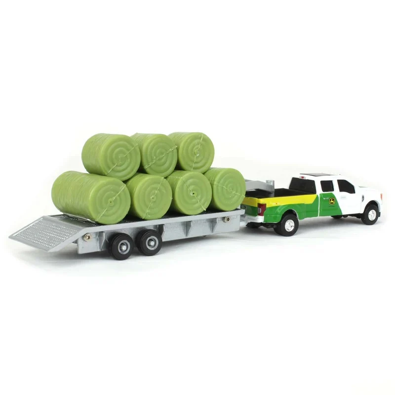 1:64 John Deere Ford F-350 Pickup Truck with Trailer & 11 Round Bales 45927 - Image 3