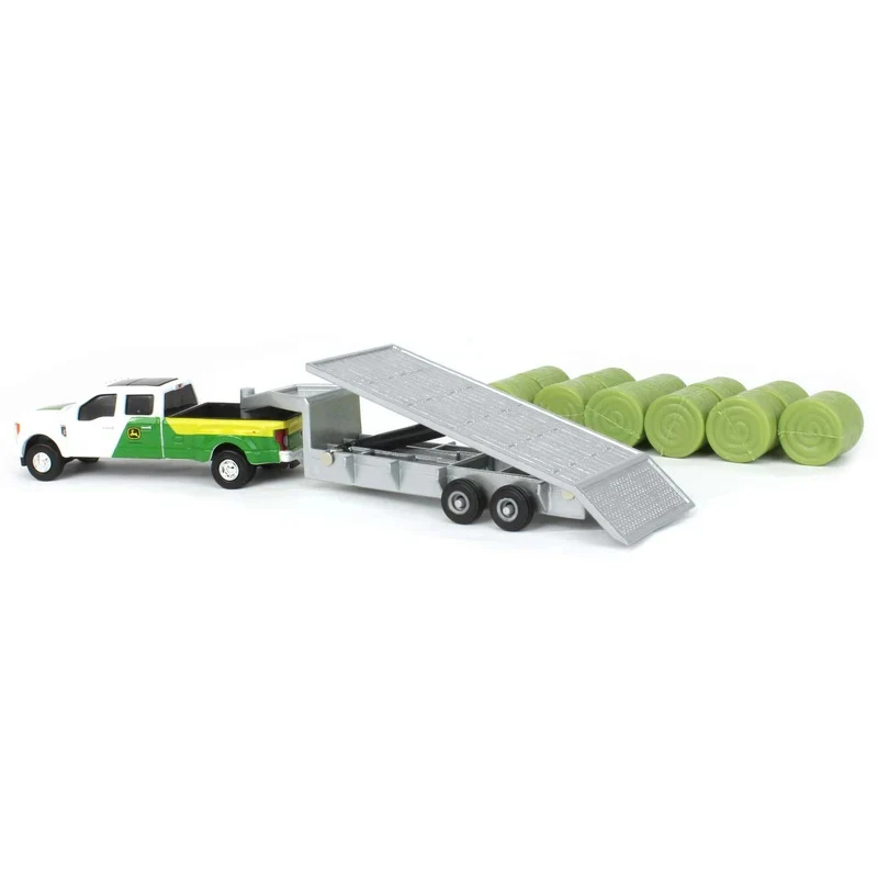 1:64 John Deere Ford F-350 Pickup Truck with Trailer & 11 Round Bales 45927 - Image 4