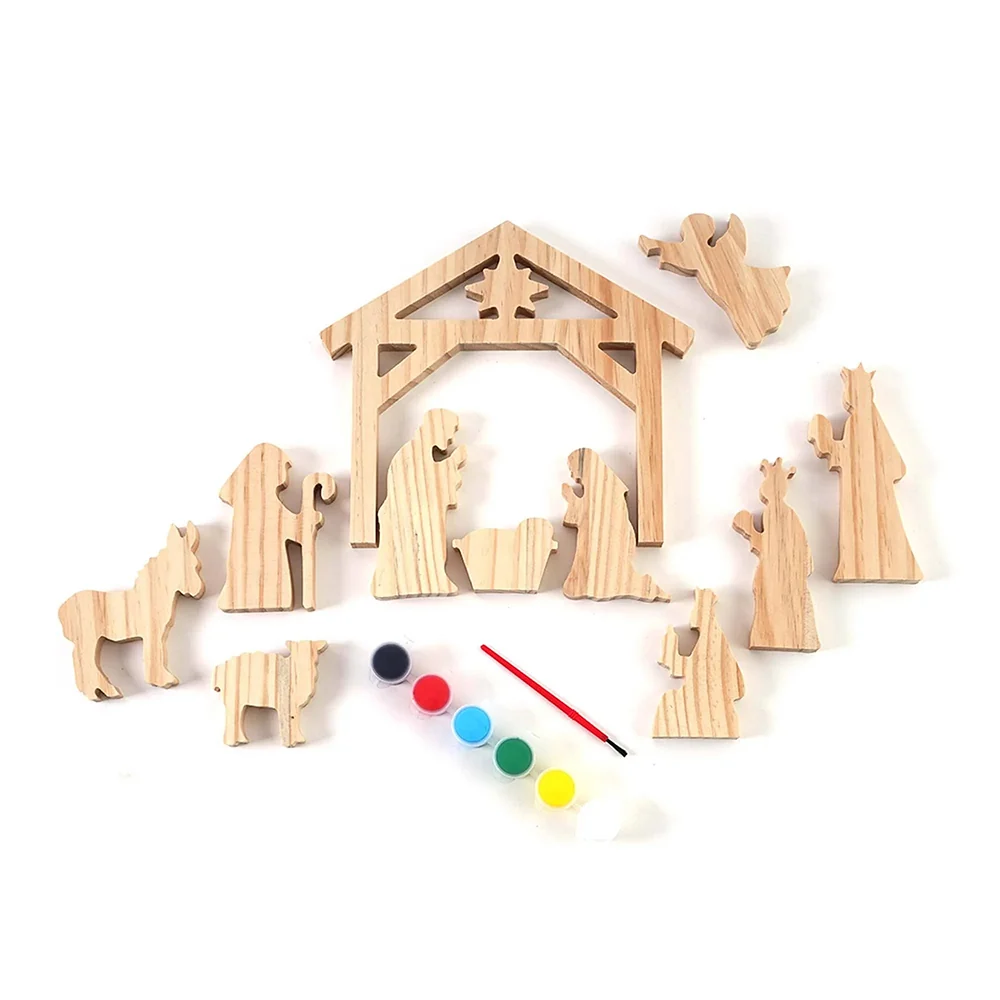 11-Piece Wood Nativity DIY Craft CR709 - Image 2
