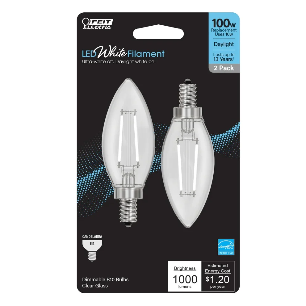 2-Pack 100W LED White Filament E12 Torpedo Tip Light Bulbs BPCTC100927WFL2 - Image 2
