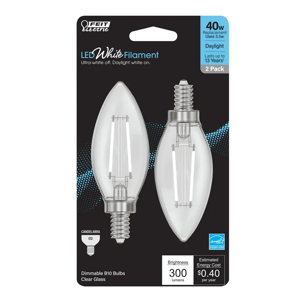 2-Pack 40W LED White Filament E12 Torpedo Tip Light Bulbs BPCTC409 - Image 2