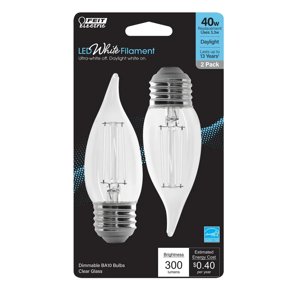 2-Pack 40W LED White Filament E26 Flame Tip Light Bulbs BPEFC40950WFIL2 - Image 2