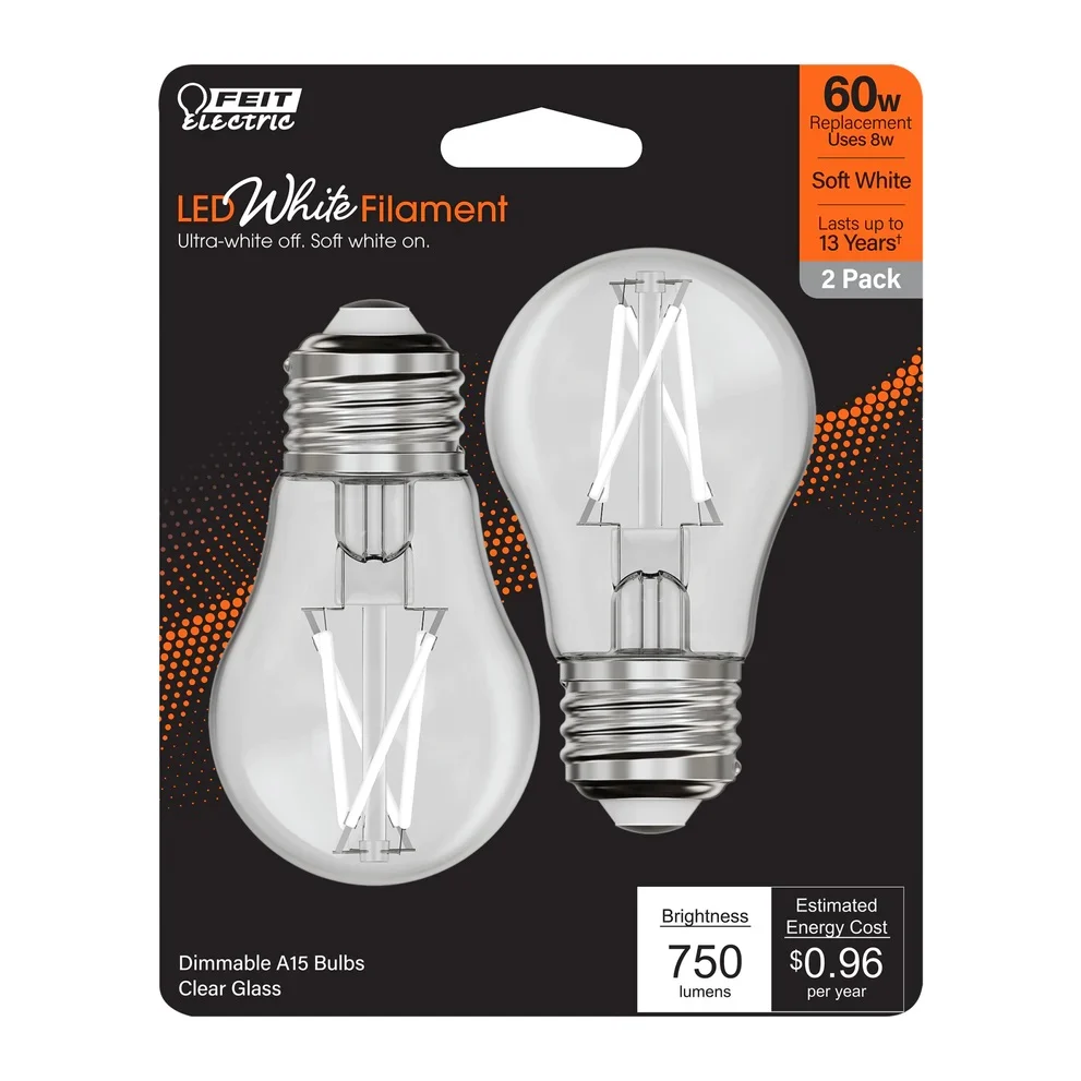 2-Pack 60W White Filament LED Light Bulbs BPA15609