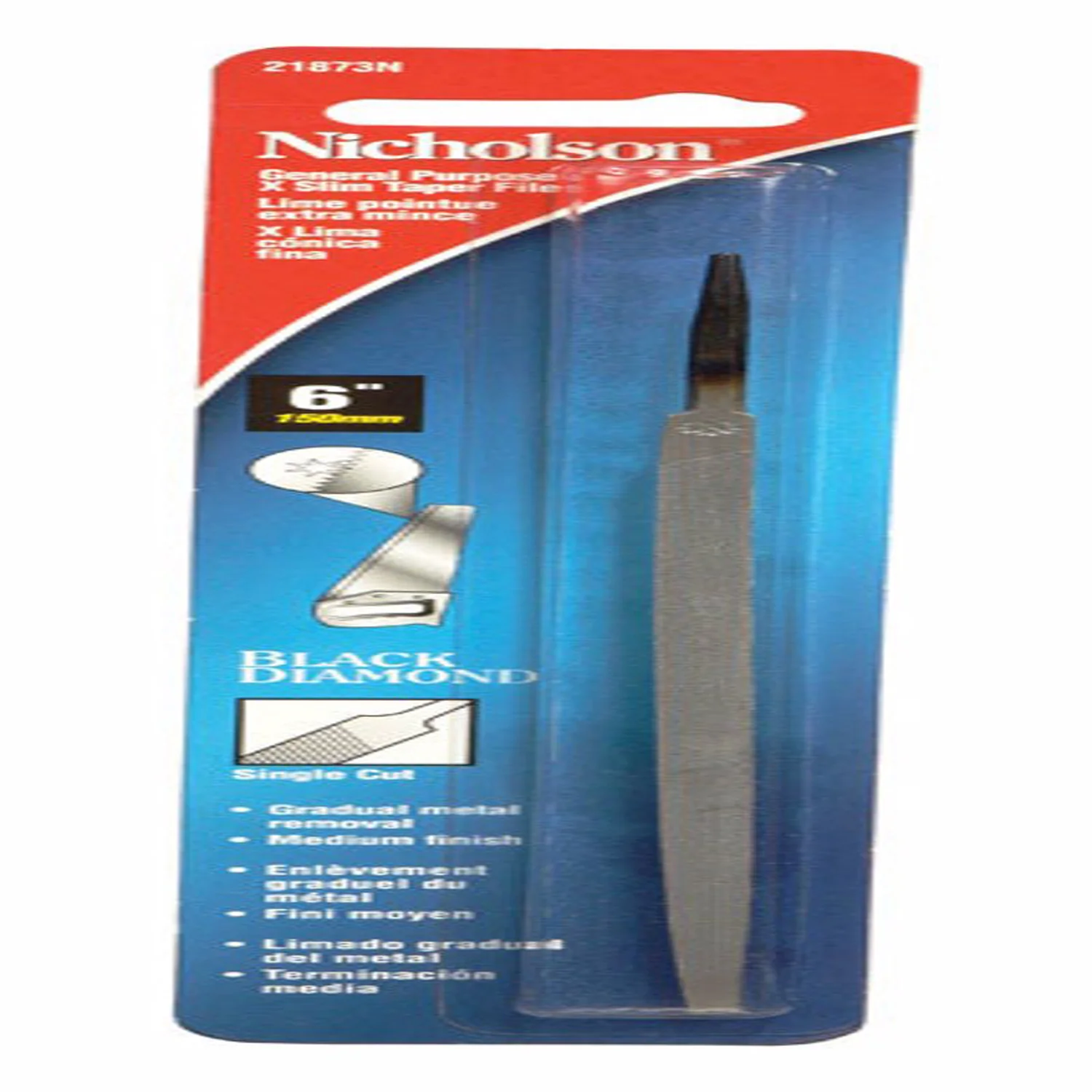 6 in. L High Carbon Steel Single Cut Extra Slim Taper File 21873 21298 - Image 3