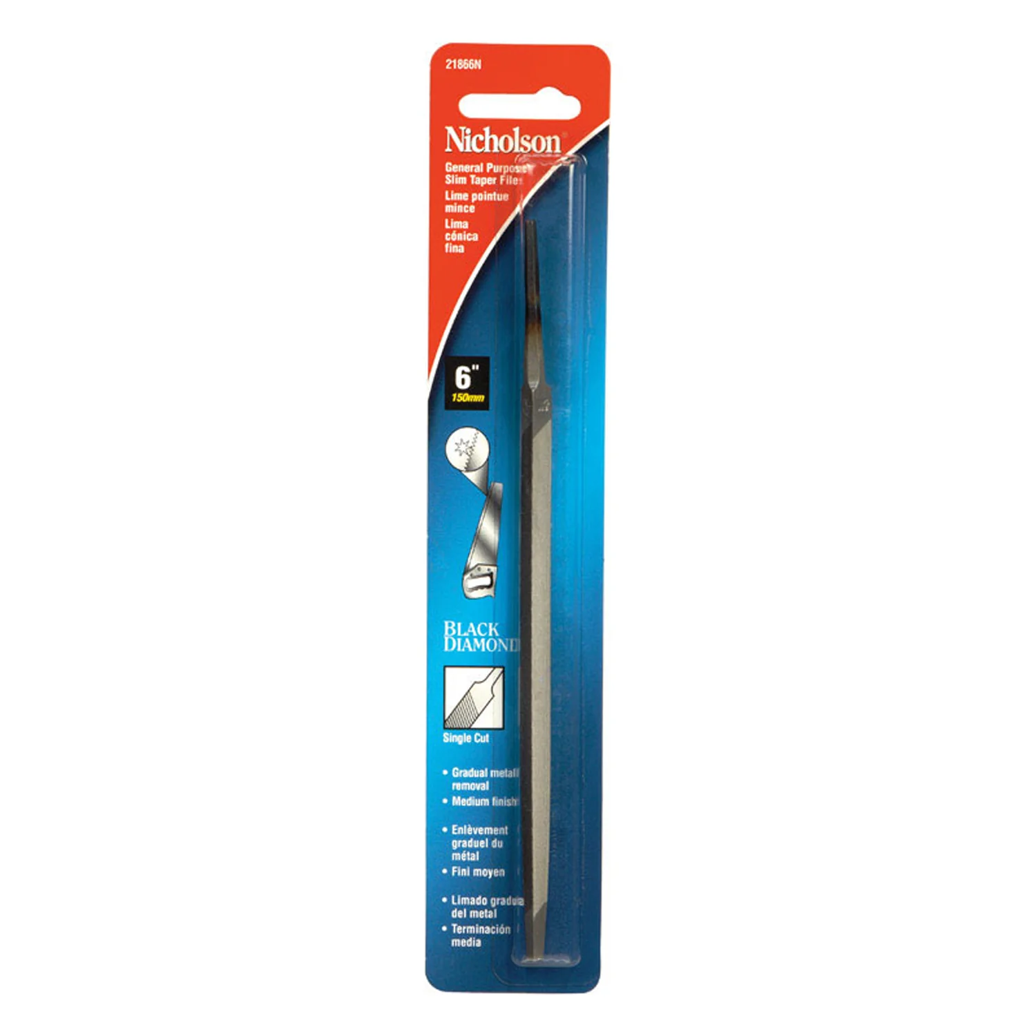 6 in. L High Carbon Steel Single Cut Slim Taper File 21866 21294 - Image 2