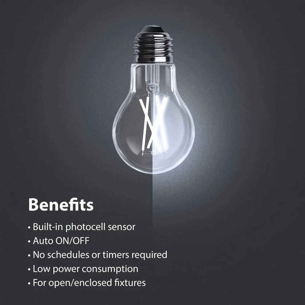60W Daylight A19 Dusk to Dawn Clear Outdoor LED Light Bulb A800CL950CADLED - Image 2