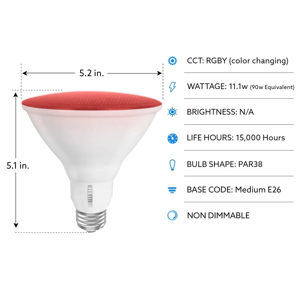 90W Color-Changing PAR38 LED Light Bulb PAR38RGBY6WYLED - Image 2