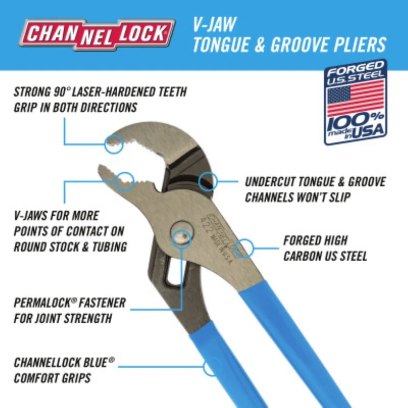 9.5 Inch Carbon Steel V-Jaw Tongue and Groove Pliers 422 23061 - Image 4