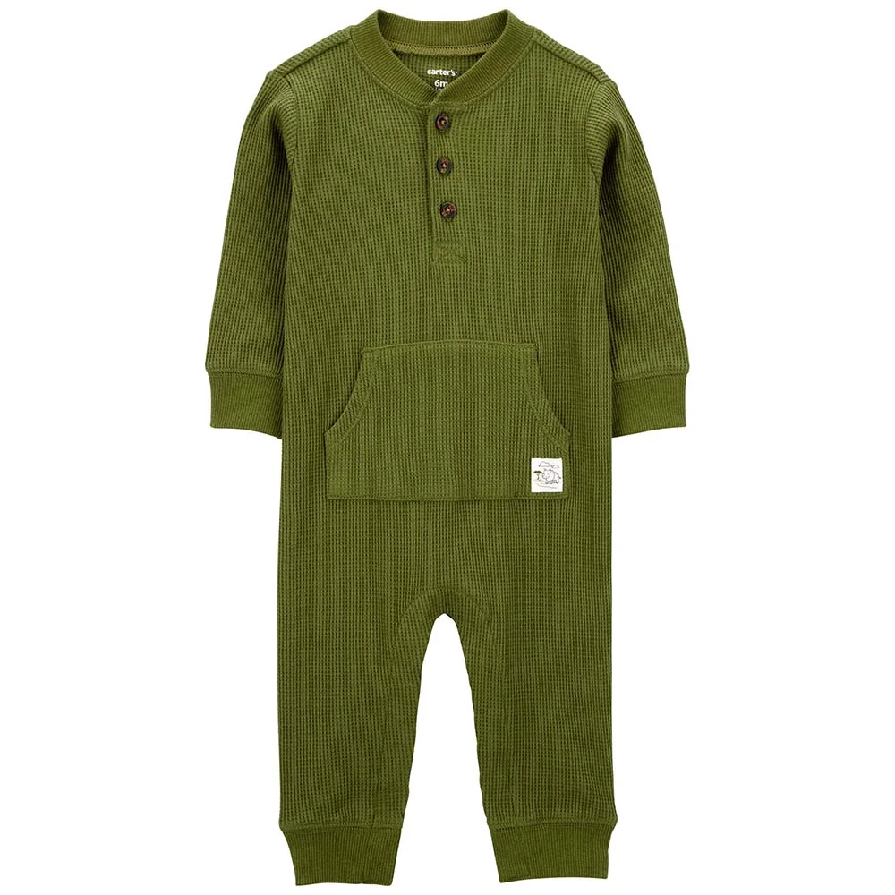 Baby Boys' Long-Sleeve Green Thermal Jumpsuit 1Q115510