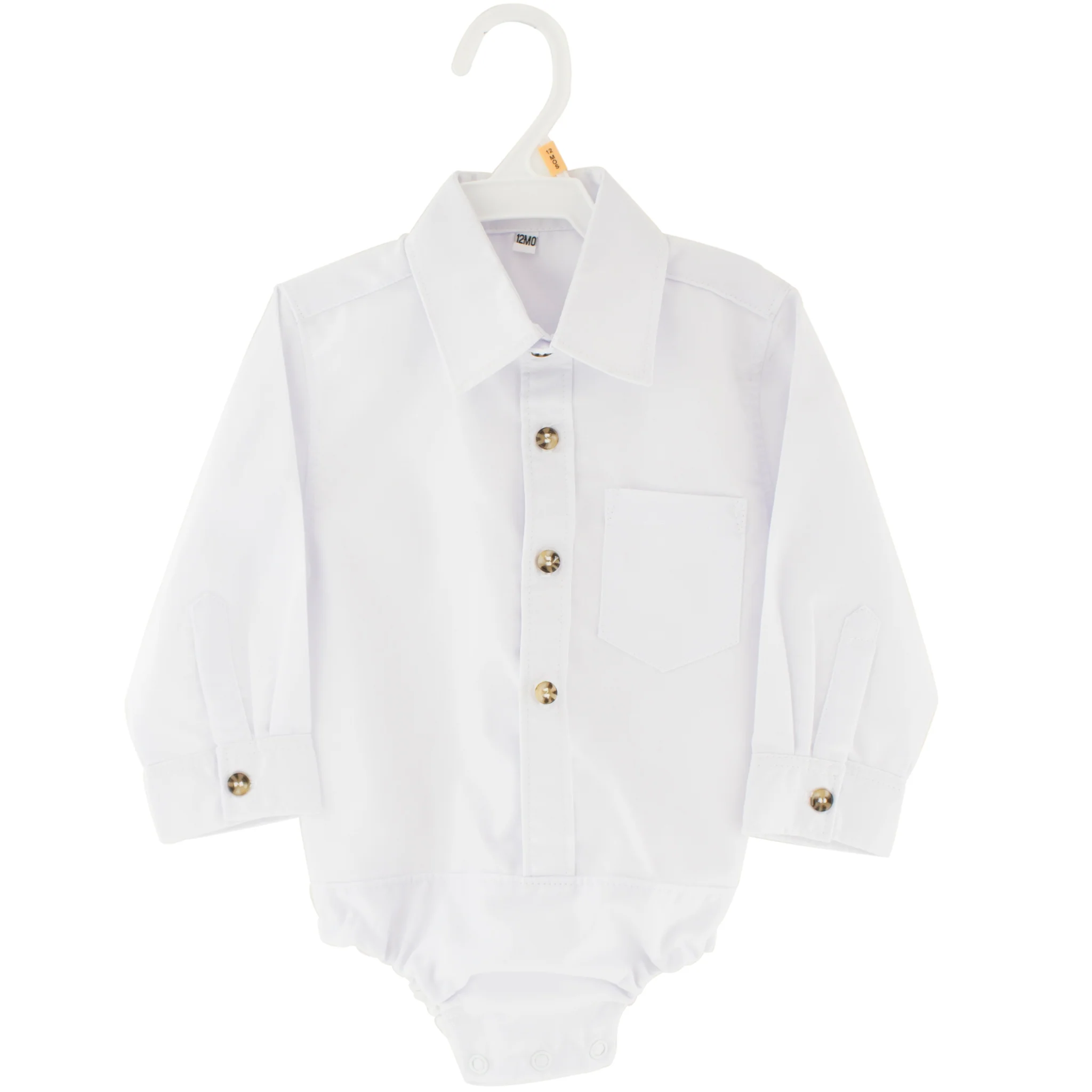 Baby Boys White Collared Long Sleeve Bodysuit