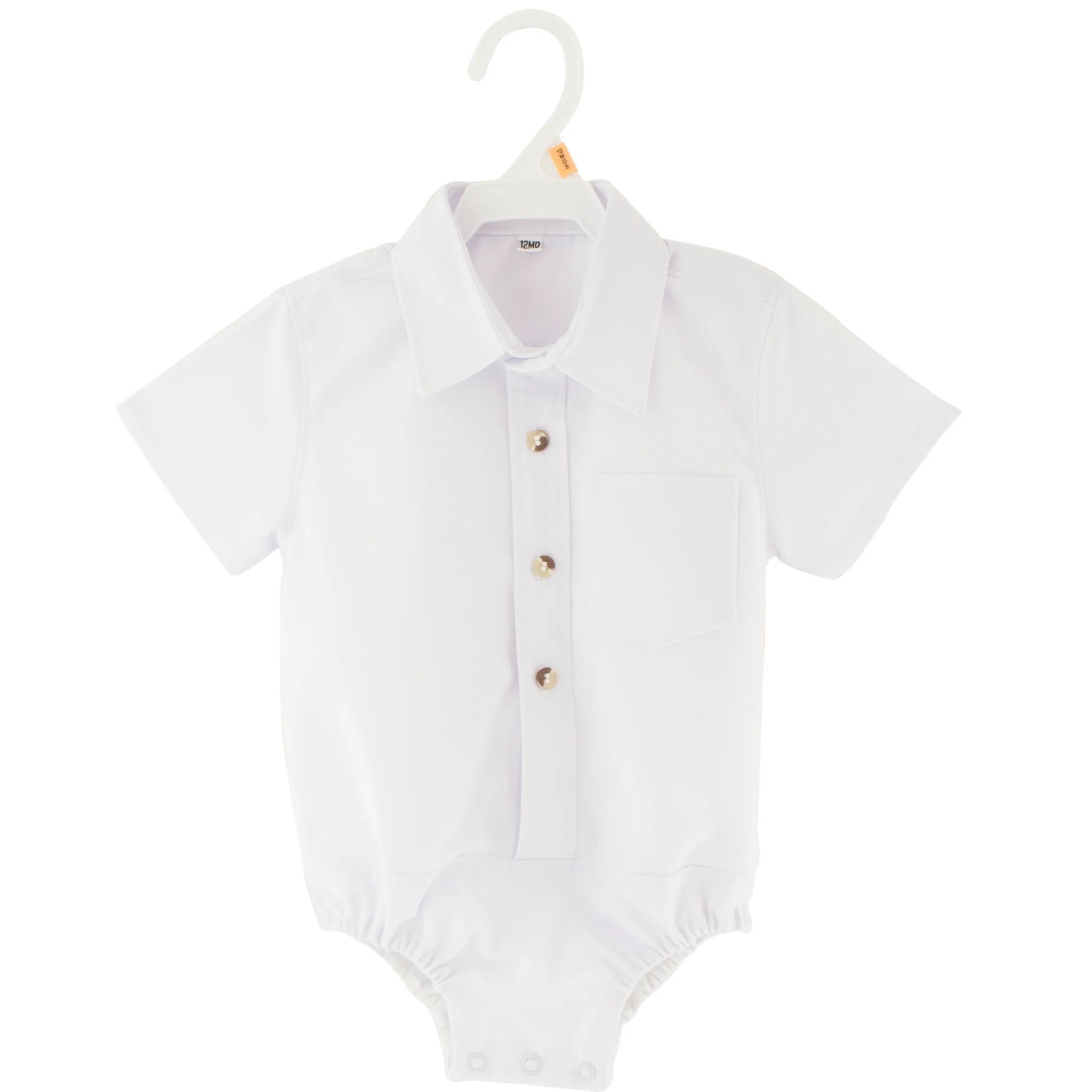 Baby Boys White Collared Short Sleeve Bodysuit - Image 2