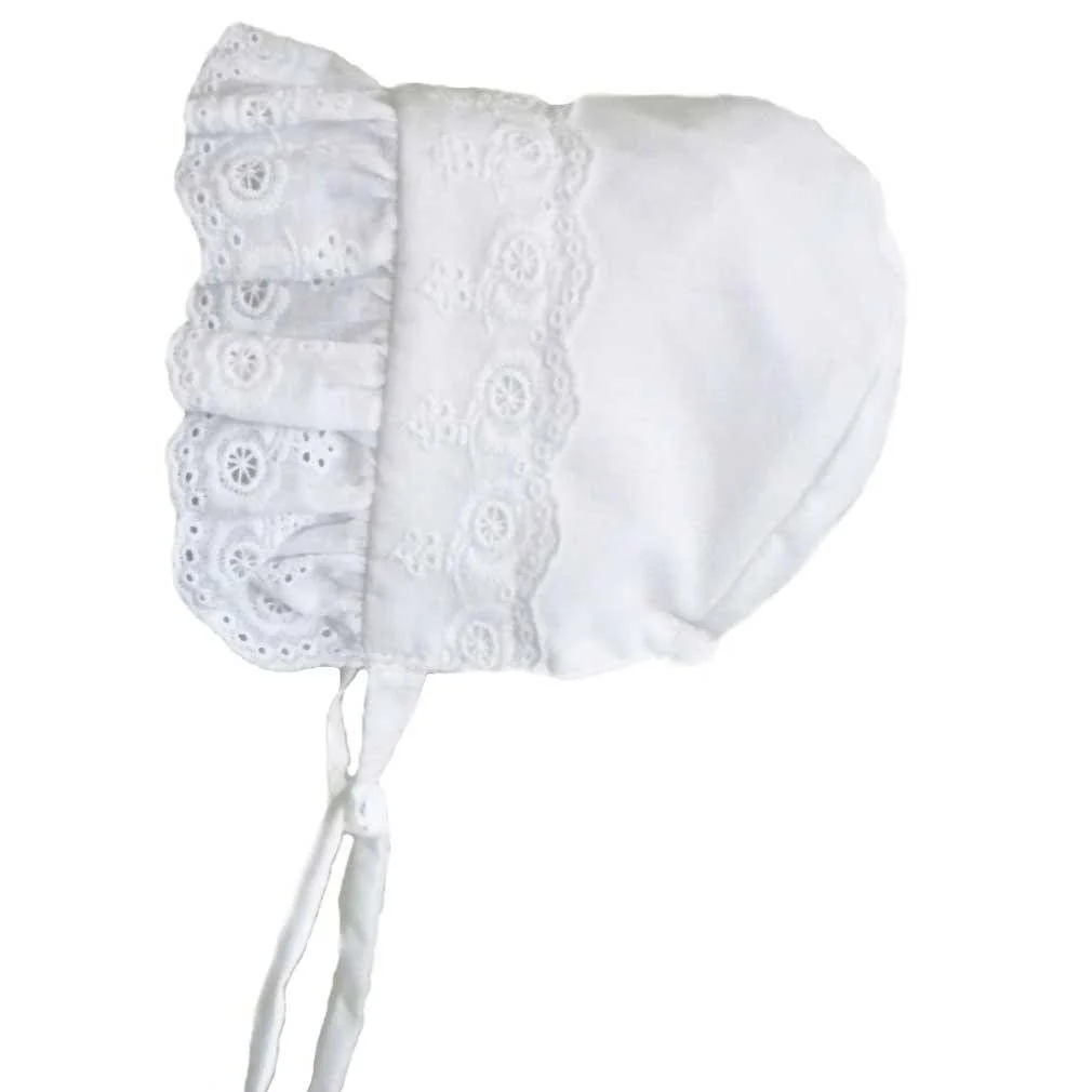 Baby Flower White Eyelet Flower Bonnet 1814 - Image 3
