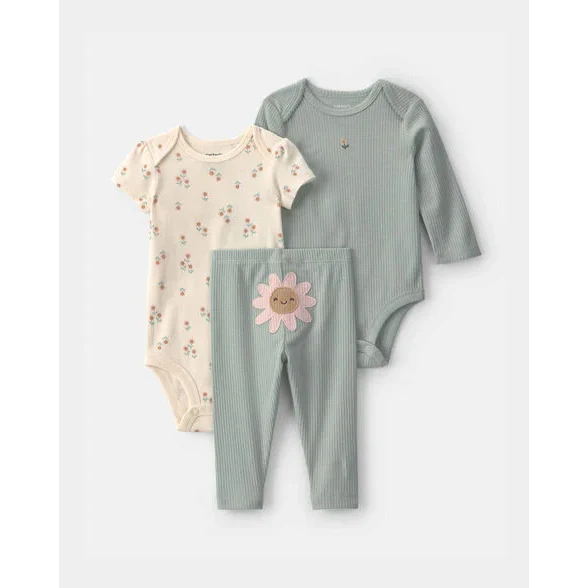 Baby Girls' 3-Piece Floral Bodysuit and Pant Set 1V706910