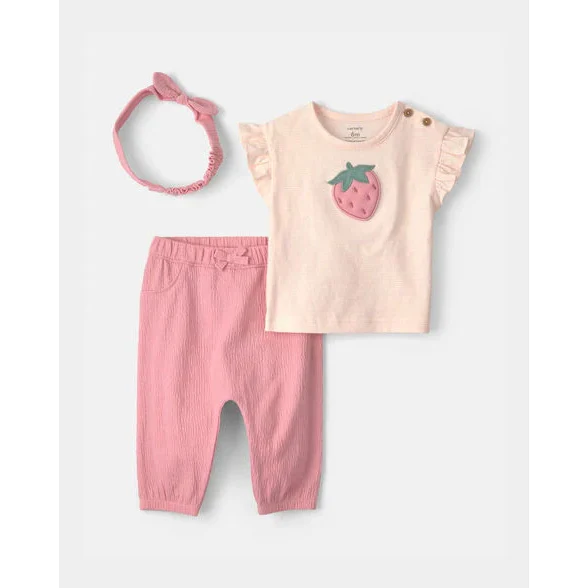 Baby Girls' 3-Piece Strawberry Top and Pant Set 1V688010