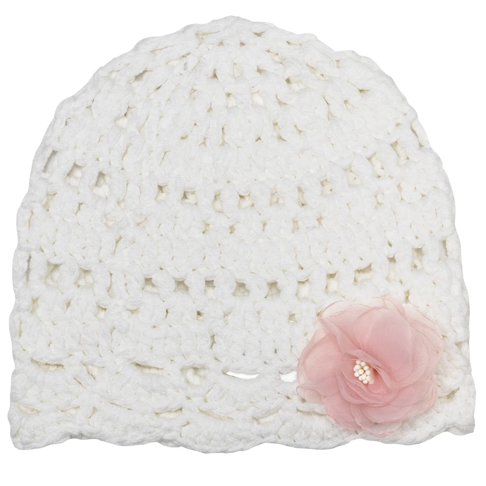 Baby Girls' Lace Crochet Hat with Flower 1025 - Image 2