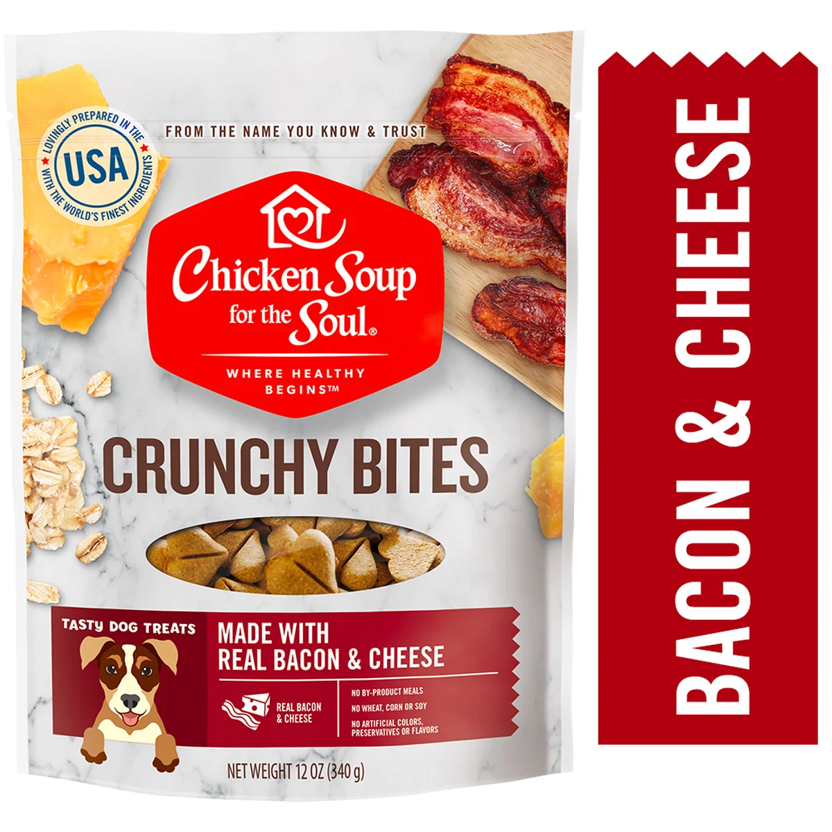 Bacon and Cheese Crunchy Bites Dog Treats 12-oz