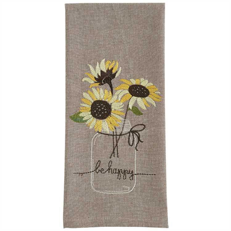 Be Happy Sunflower Jar Decorative Kitchen Towel 18" x 28" 82-098