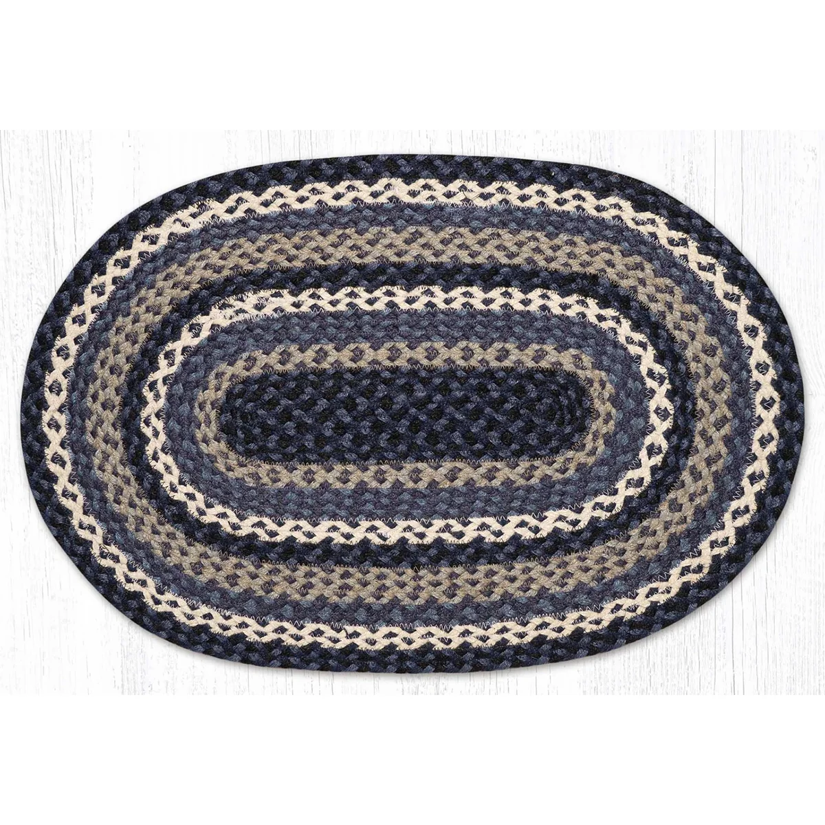 Blue and Ivory Braided Jute Rug C-443