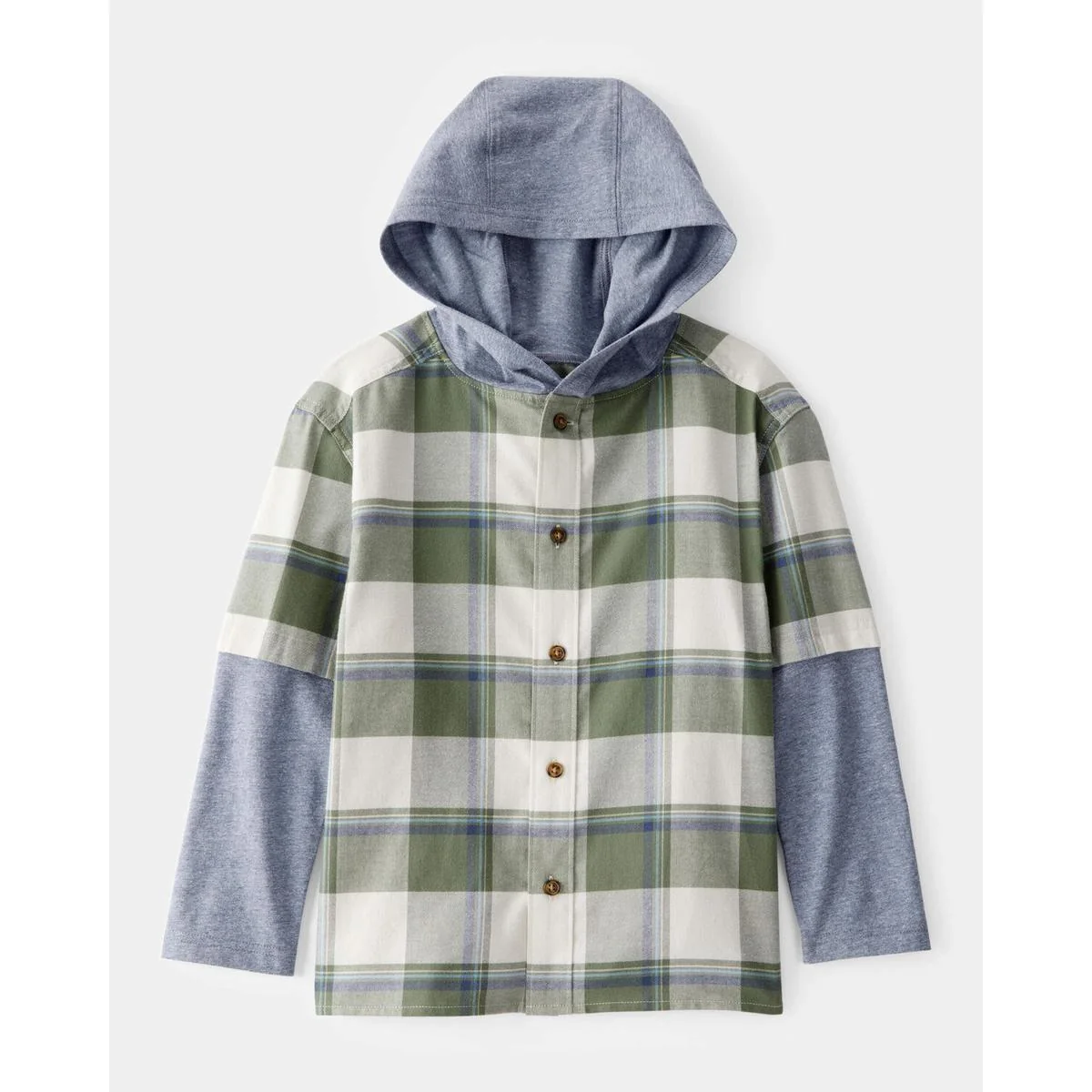 Boys' Plaid Layered-Look Button-Down Hooded Tee 3T282010