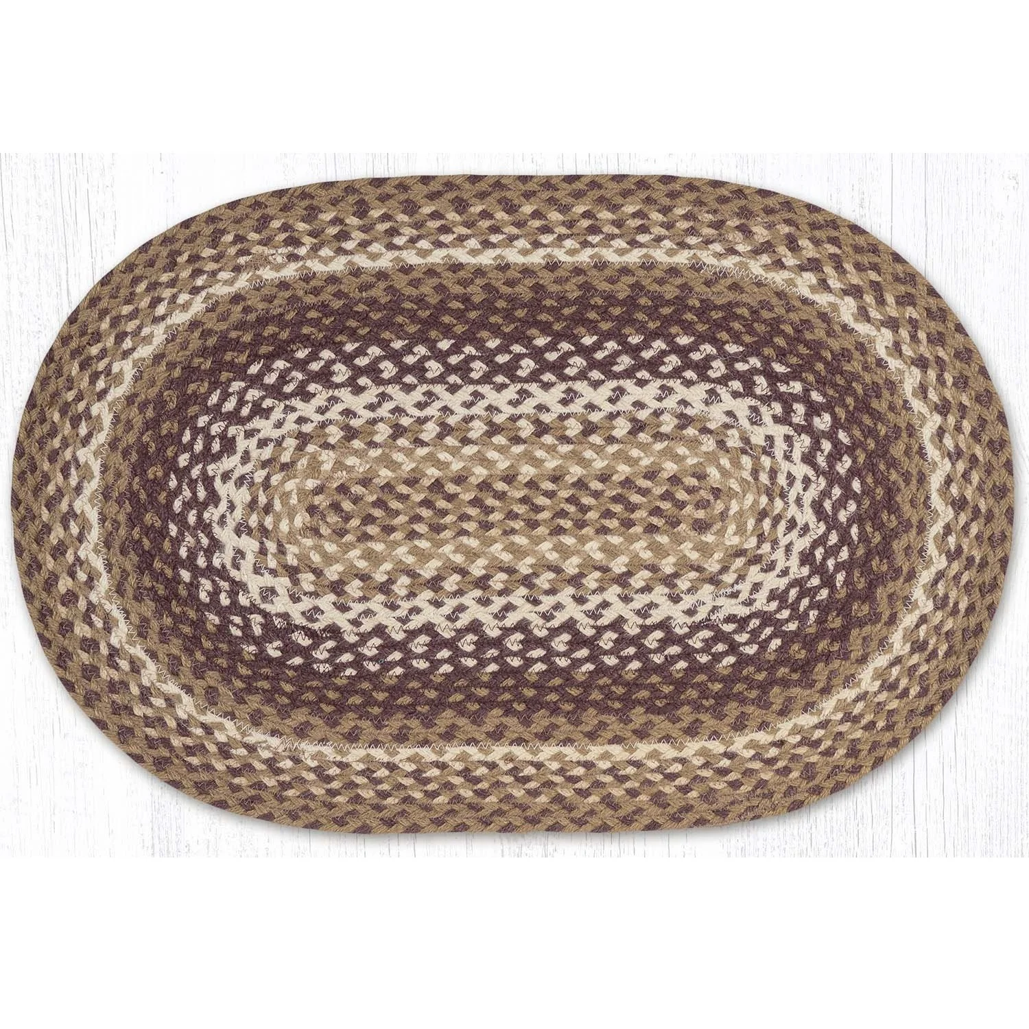 Braided Oval Rug Tan/Ivory/Burgundy C910