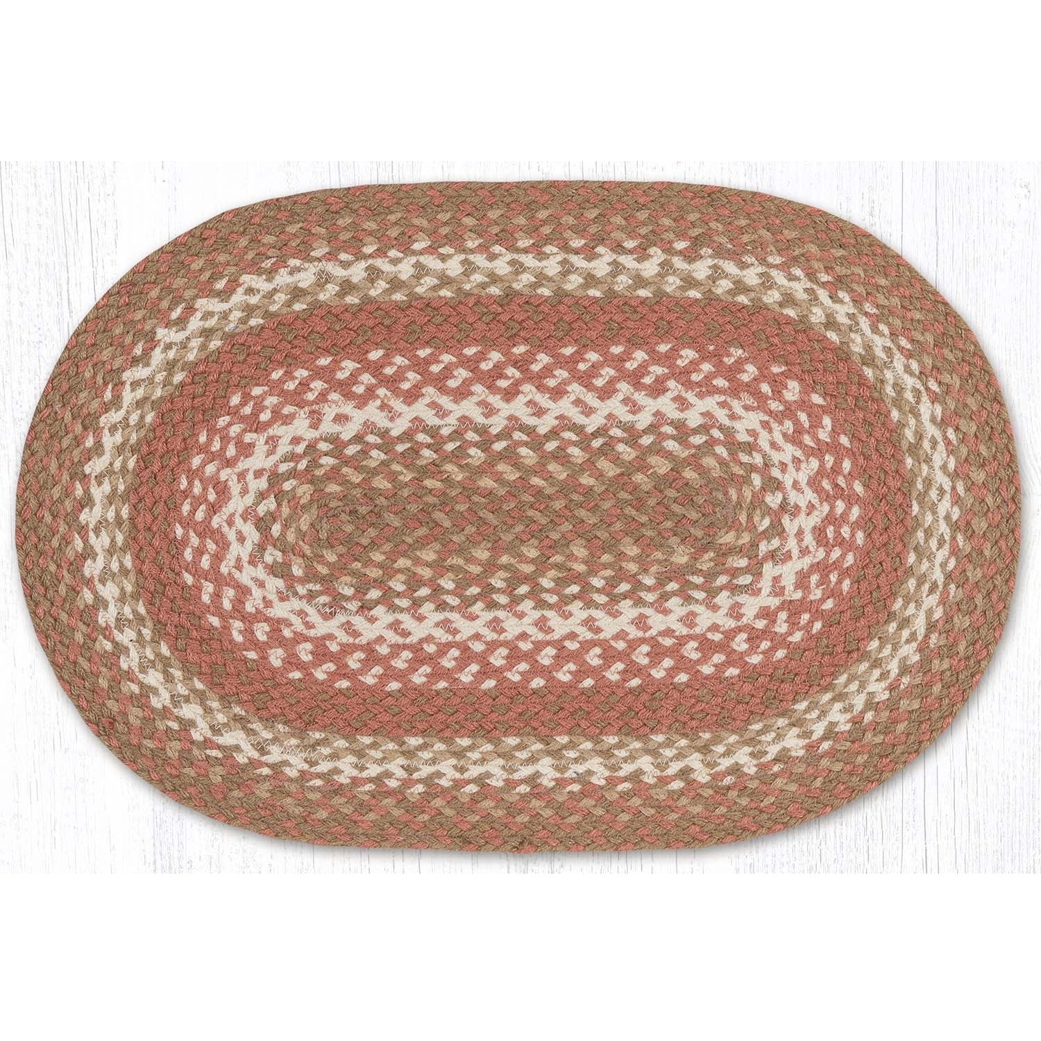 Braided Oval Rug Taupe/Ivory/Peach C-914 - Image 2