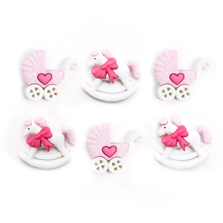 Buttons Pink Baby Carriage & Rocking Horses 5824