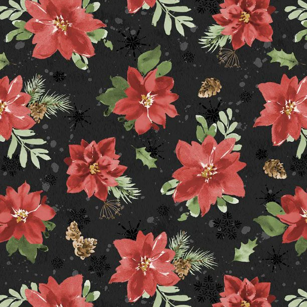 Cardinal Celebration Collection Tossed Poinsettias Cotton Fabric 37756 - Image 2