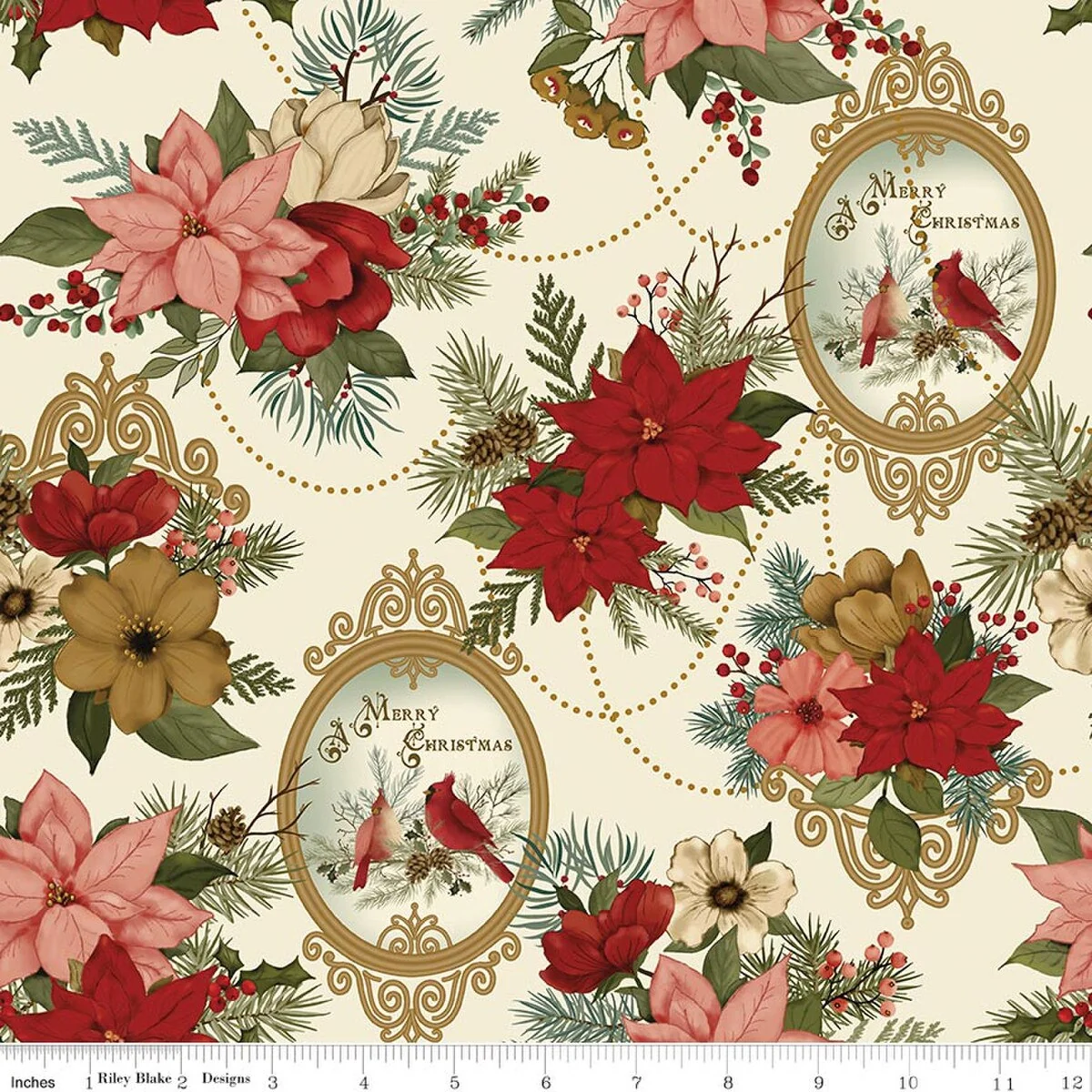 Christmas Greeting Collection Large Floral Print Cotton Fabric C17660 - Image 2