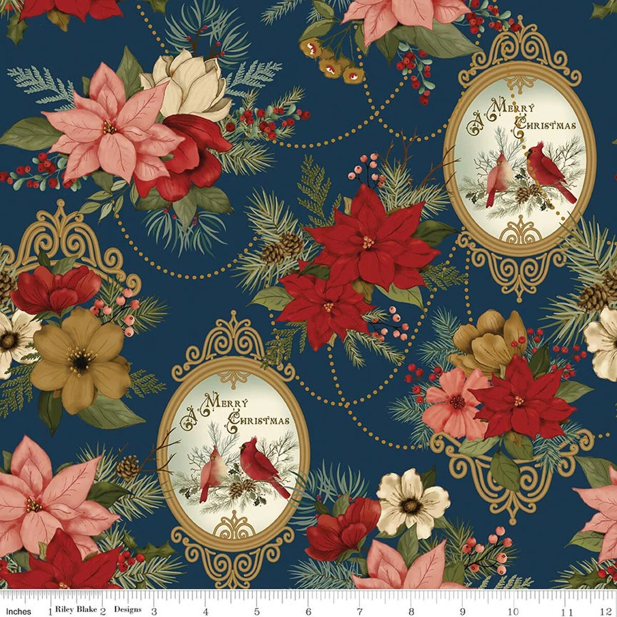Christmas Greeting Collection Large Floral Print Cotton Fabric C17660 - Image 3