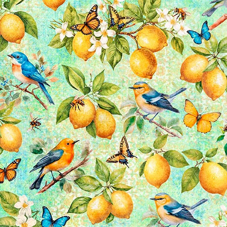Citrus Bliss Collection Lemons and Birds Cotton Fabric 31712 - Image 3