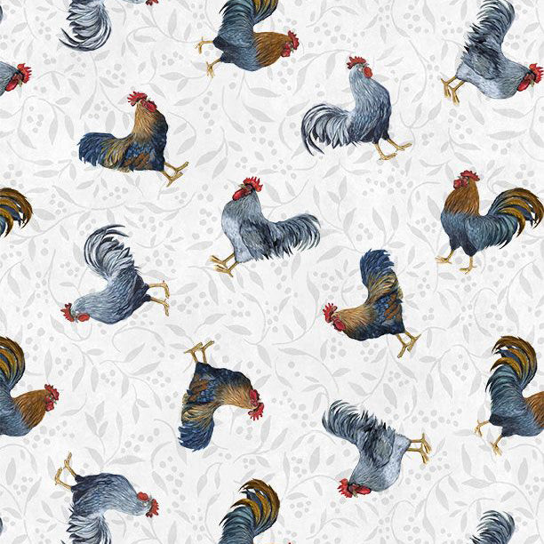 Country Blue Collection Rooster Toss Cotton Fabric 39902 - Image 2