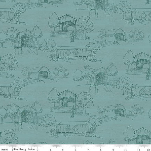 Covered Bridges in Spring Collection Toile Cotton Fabric CD15821 - Image 3