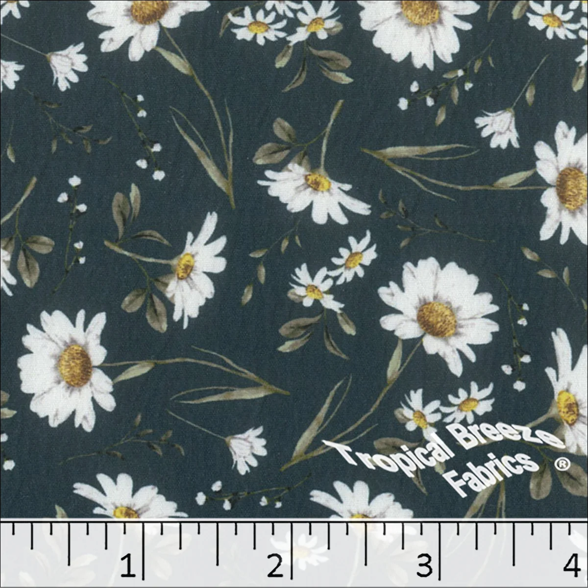 Crinkle Creme Daisy Print Polyester Fabric 042612