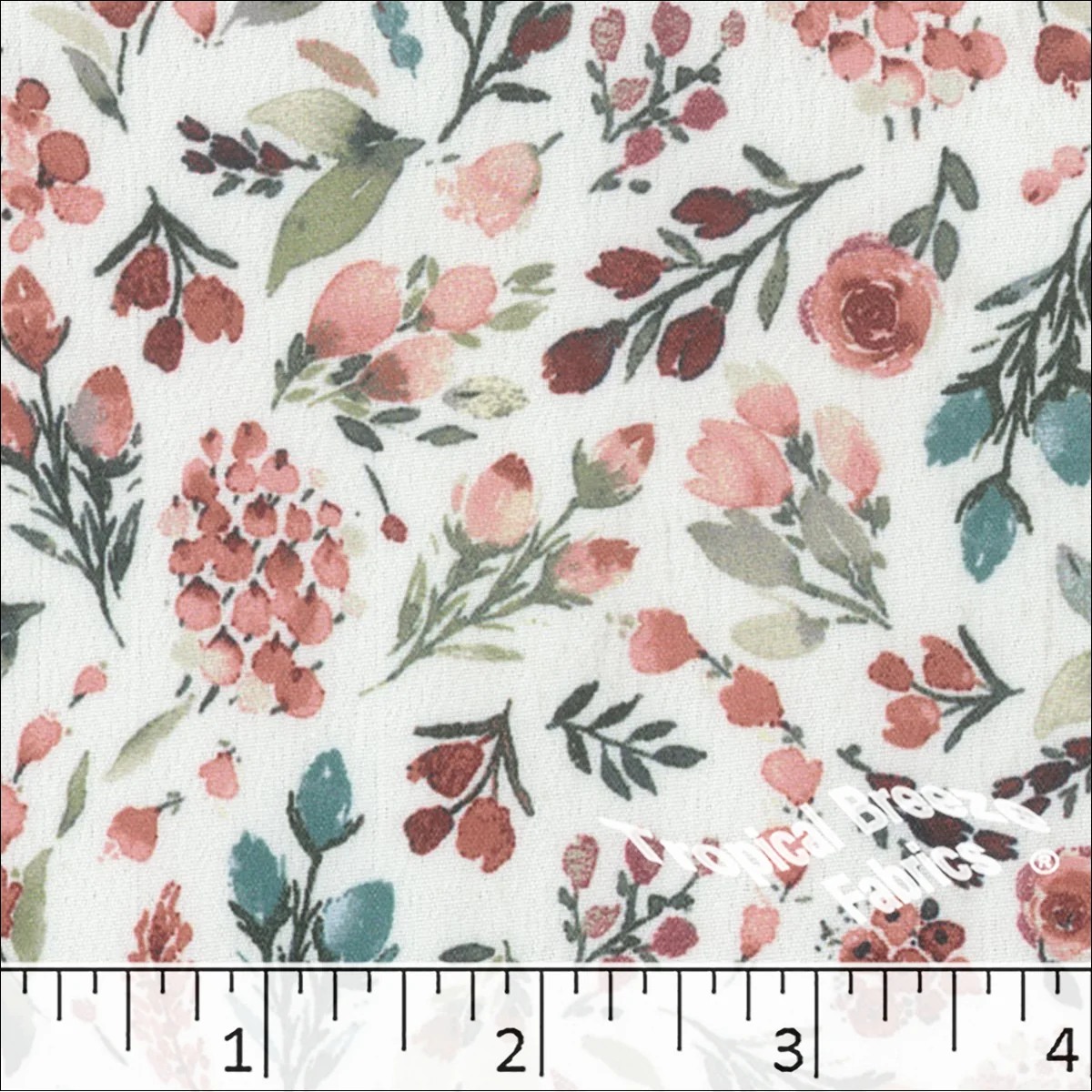 Crinkle Creme Floral Print Polyester Fabric 042523