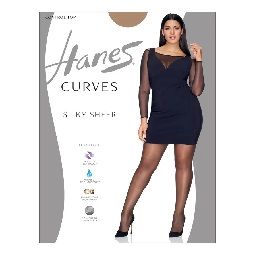 Curves Silky Sheer Control Top Pantyhose with Sheer Toe HSP002