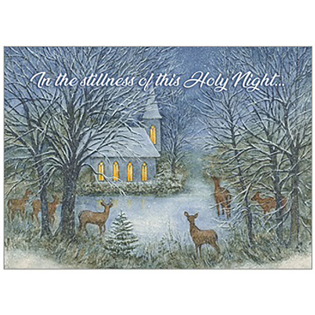 Deer With Church Christmas Boxed Cards HBX62681