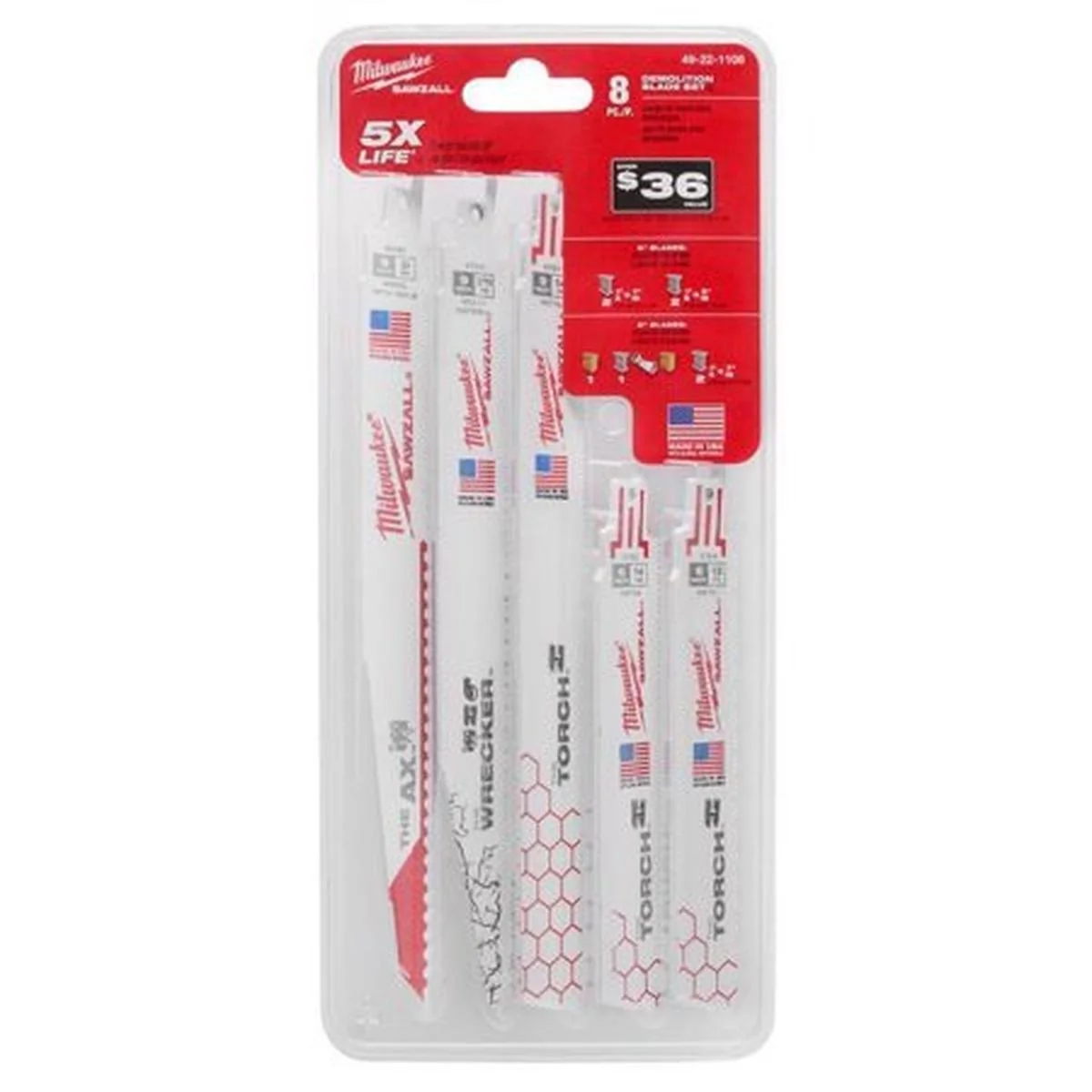 Demolition Sawzall 1 In. Wood and Metal Blade Set 8 Pc