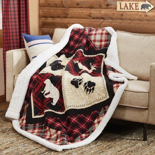 Diamond Bear Lodge Quilted Sherpa Throw DQST10072