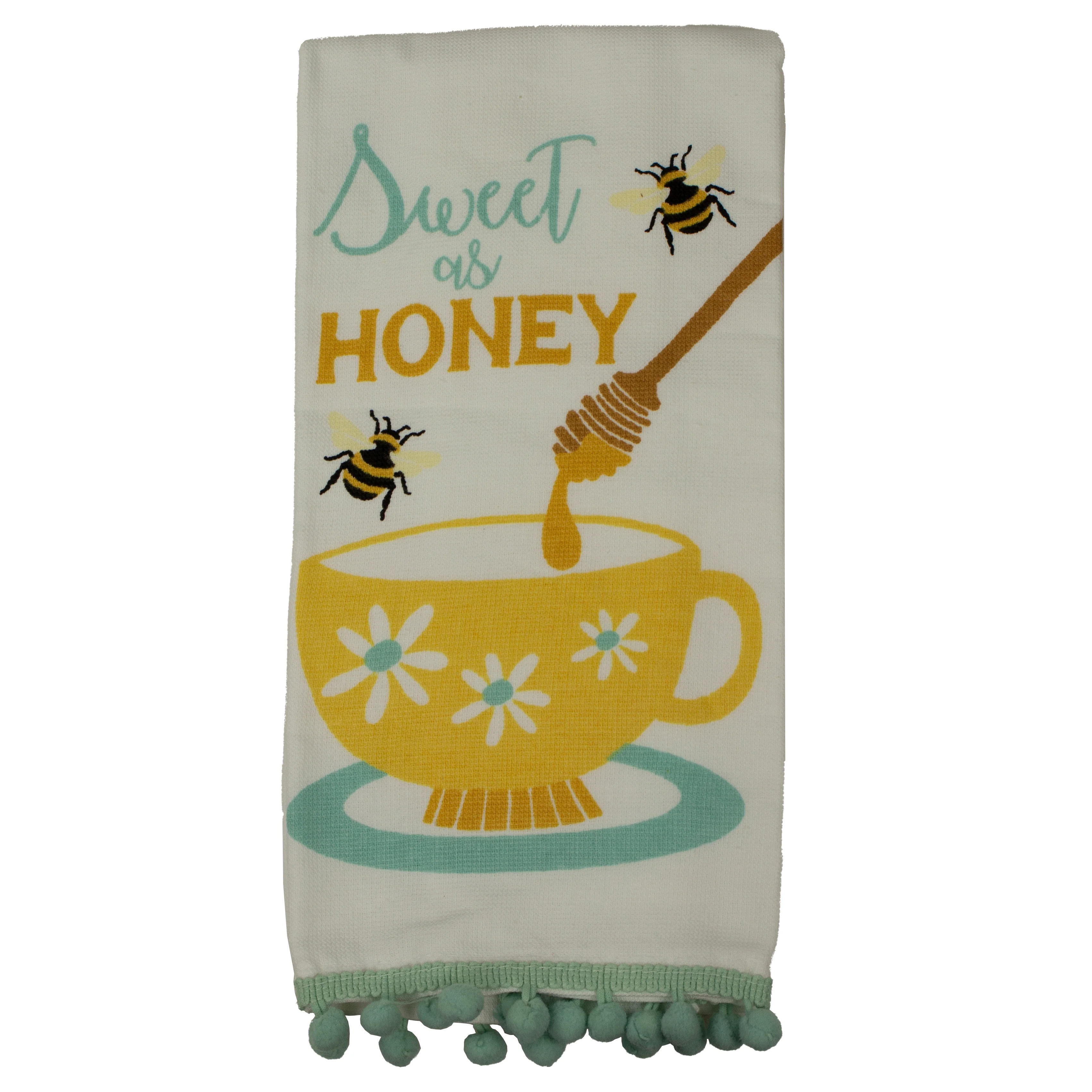 Dual-sided Kitchen Towel with Pom-Poms Bees &  Honey Cup 11948