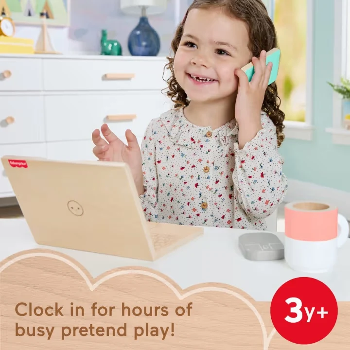 Wood Pretend Play Work From Home Set, 9-Piece Office Playset HXV11 - Image 2