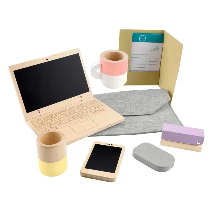 Wood Pretend Play Work From Home Set, 9-Piece Office Playset HXV11 - Image 4
