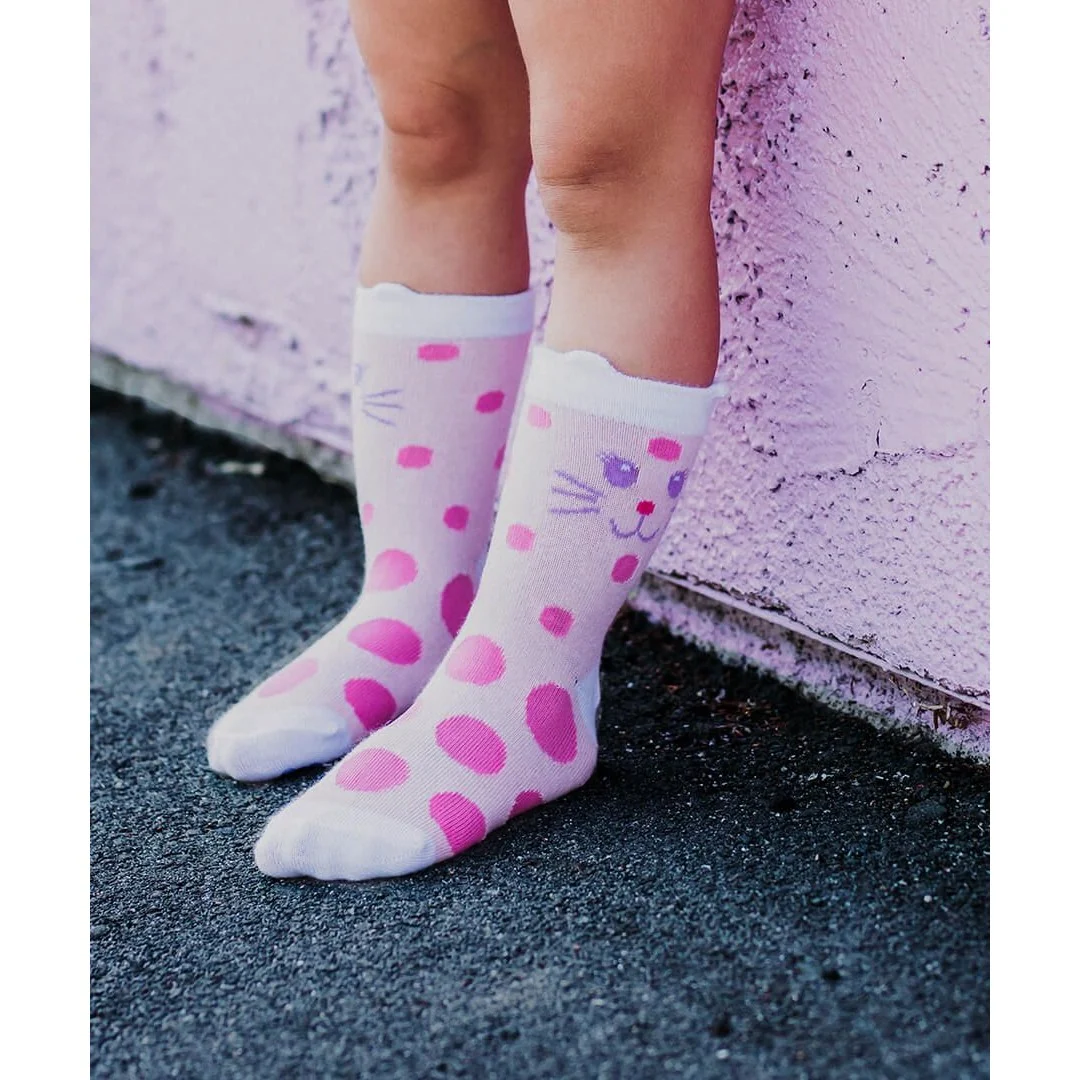 Girls Cat Face Crew Socks 6 Pack - Image 5
