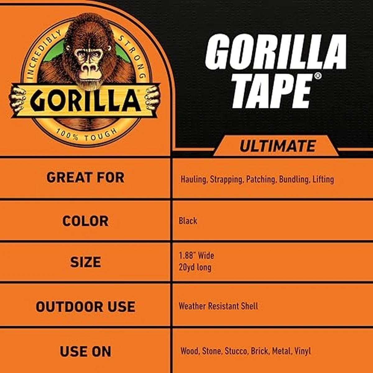 Gorilla Black Ultimate Tape 20yd - 5x Stronger - Image 4