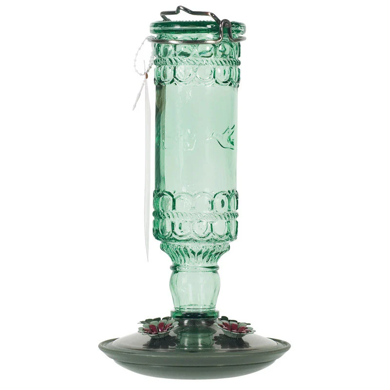 Green Glass Bottle Hummingbird Feeder 8108-2