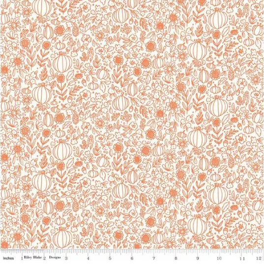 Happy Fall Days Collection Floral Outline Cotton Fabric C16344 - Image 3