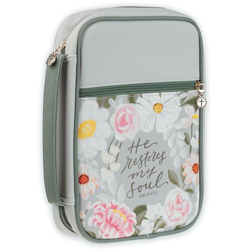 He Restores My Soul Gray Faux Leather Fashion Bible Cover BBL876