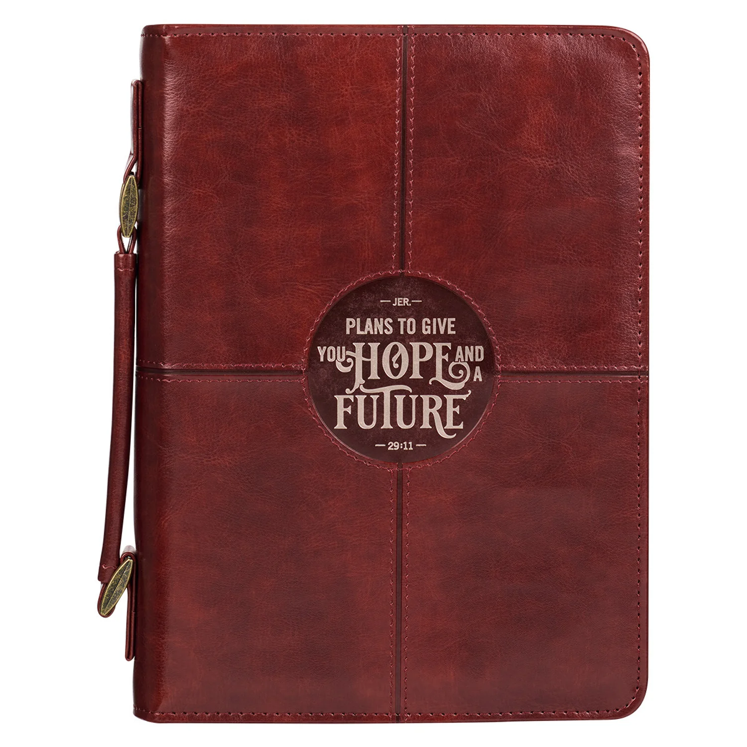 Hope and a Future Chestnut Brown Faux Leather Classic Bible Cover - Jeremiah 29:11 BBM728