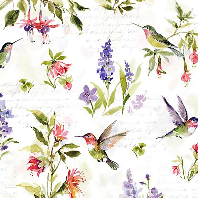 Hummingbird Floral Collection Hummingbird and Floral All Over Cotton Fabric 3023-39829
