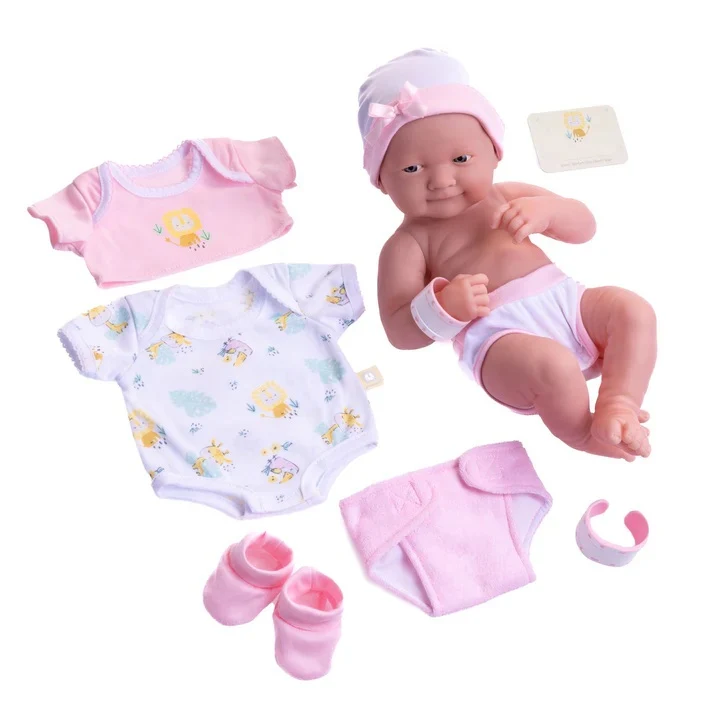 La Newborn Nursery 8 piece Layette Pink Baby Doll Gift Set 14 inch Lifelike Smiling Doll 18543 A & B - Image 2